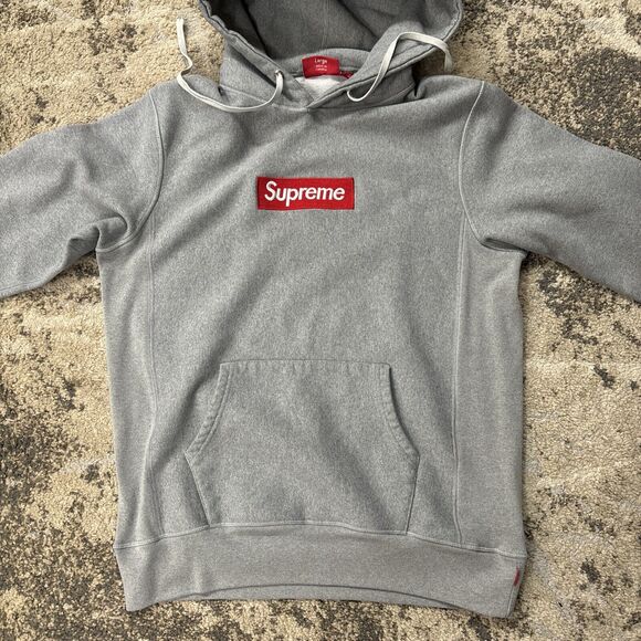 Supreme Box Logo Hoodie Gray Men's Large Heather Gray Long Sleeve Pullover - Picture 6 of 10